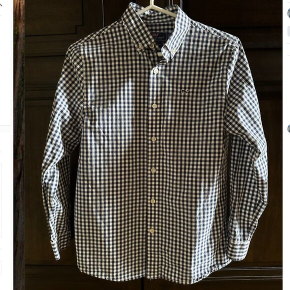 Vineyard Vines Navy Blue/White Whale Long Sleeve Button Down Shirt - Picture 1 of 3